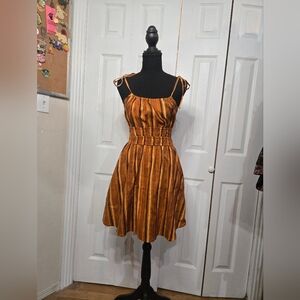XS Shore Brand Rust Stripes Skater Dress Y2K Deadstock New With Tags